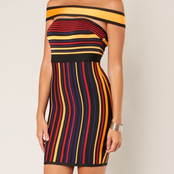 🖤 Wow Couture Sexy Club Striped Bandage Mini Dress (C) - Picture 3 of 5